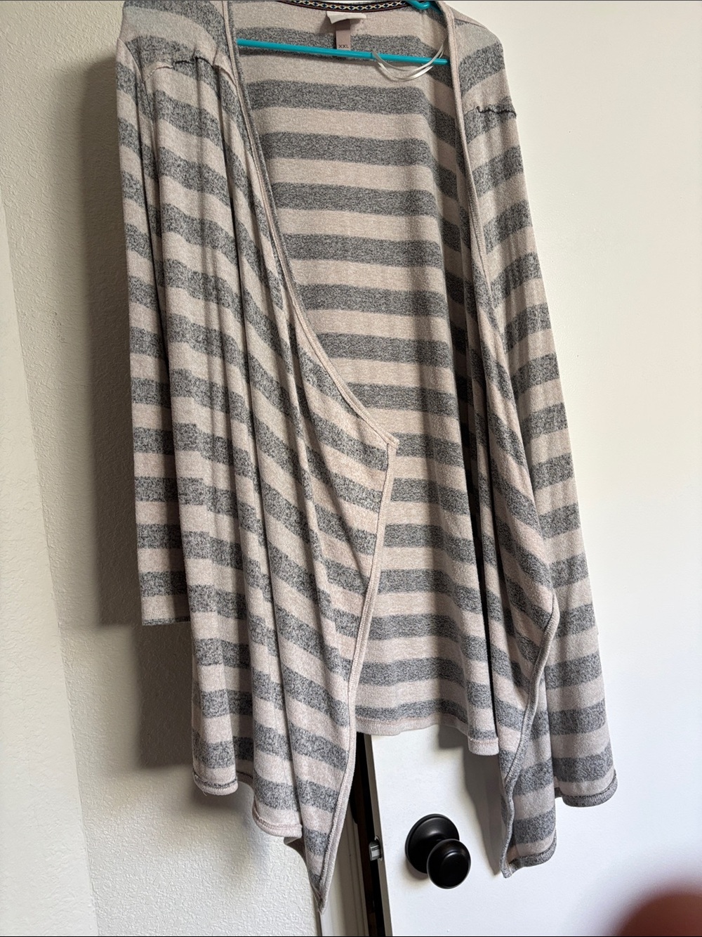 Knox Rose Striped Open Cardigan in Gray and Cream